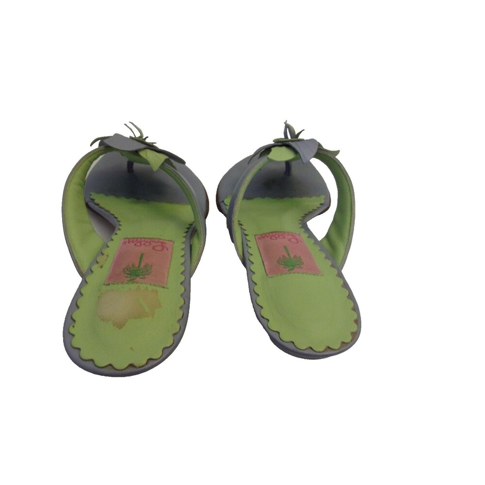 Lilly Pulitzer Floral Thong Kitten Heal Sandals Lavender Lime Sz. 8.5 M Leather - Picture 6 of 8